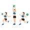 Woman doing Reverse lunge medicine ball overhead press exercise