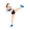 Woman doing Roundhouse side kicks. Side kick. Sport exersice. Woman doing exercise