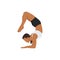 Woman doing Scorpion Pose. Beautiful girl practice Vrschikasana.