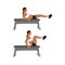 Woman doing Seated Bench leg pull ins. Flat bench