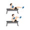 Woman doing Seated Bench leg pull ins. Flat bench knee ups exercise