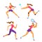 Woman doing sport exersises in different kinds of sport: volleyball, tennis, fitness, run