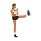 Woman doing straight leg kicking exercise.