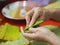 Woman doing Stuffed Dough Pyramid Dessert, Stuffed Dough Pyramid, year cake, Chinese New Yearâ€™s cake, dessert Made with