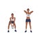 Woman doing Upright kettlebell front rows exercise. Flat vector