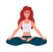 Woman doing yoga exercise. Girl in sport uniform sitting cross-legged on floor, strong female doing pilates, asana for