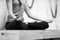 Woman Doing Yoga Exercises In Gym, Closeup Sport Fitness Girl Sitting Lotus Pose