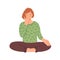 Woman doing yoga flat vector illustration. Young girl in cross-legged pose practicing breathing technique cartoon