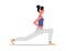 Woman doing yoga with headphones - cartoon female athlete in lunge pose