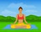 Woman doing Yoga Meditation in Lotus Pose Outside Vector Illustration.