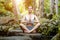 Woman doing yoga in the tropical jungle