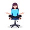 Woman doing yoga at workplace in office. Worker sitting in padmasana lotus pose on chair, meditating, relaxing, calm down and