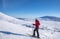 Woman downhill skiing in Lapland Finland