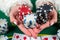 woman in dress wins a game of blackjack and is happy with all the chips after playing poker.