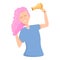 Woman dries hair icon, cartoon style