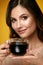 Woman Drinking Coffee. Female Drinking Hot Beverage.