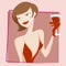 Woman drinking wine vector