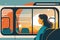 Woman driving a bus on bright background, concept of Transportation management, created with Generative AI technology