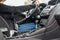 Woman driving car, hands on steering wheel closeup