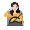 Woman driving a car talking on the phone
