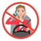 Woman driving a car talking on the phone. sign stop danger