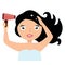 Woman drying her hair with hairdryer. Vector cartoon illustration.