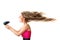 Woman drying long hair