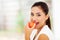 Woman eating apple