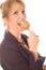 Woman eating candy apple side