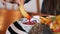 Woman Eating Delicious French Fries Potato Chips and Healthy Vegan Burger. 4K, Close Up.