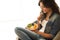 Woman eating a healthy bowl