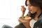 Woman eating a healthy bowl