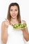 Woman eating healthy food, Caesar salad