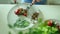 Woman eating healthy lunch closeup hands plate meal