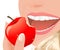 Woman eating red apple