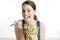 Woman eating salad