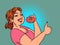 a woman eats a donut. Delicious confectionery food. Like gesture