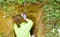 Woman ecologist taking samples of a soil