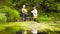 Woman ecologist taking samples of water