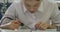 Woman electronics engineer is soldering an electric board in her workshop.