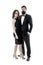 Woman elegant lady and bearded gentleman black tuxedo with bow tie. Formal event. Dress code rules. Party ceremony