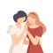 Woman Embracing Crying Female and Soothing Her Vector Illustration