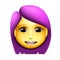 Woman emoji icon, medium skin tone, purple hair, illustration.