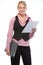 Woman employee holding document and folder