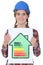 Woman with energy efficiency chart