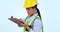 Woman, engineer and checklist to write in studio, maintenance and inspection in safety gear. Asian person, construction