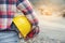 Woman Engineer and safety Officer concept.Young woman engineer holding safety hat helmet and safety glasses.  Safety Officer