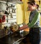 Woman engraver at work.