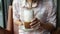 Woman enjoy drinking iced coffee latte