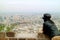 Woman Enjoy Panoramic View of Santiago from San Cristobal Hilltop, Chile